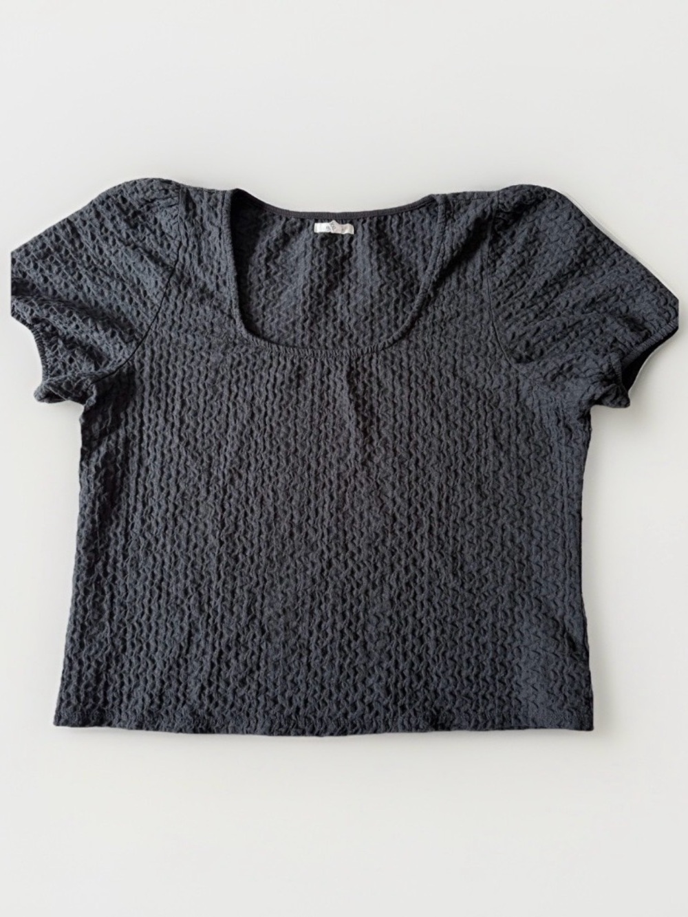 Square Neck Pucker Textured Top XXL Puff Sleeve Blouse Cottagecore Seersucker